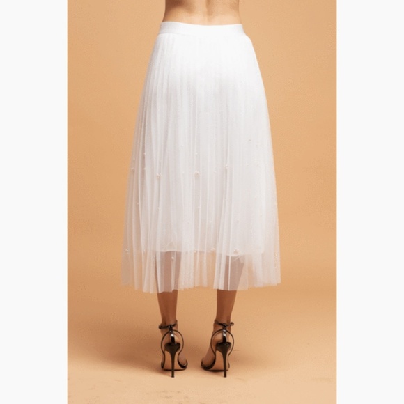 7. Eva Franco for Anthropologie White Pearl Tulle Midi Skirt - Picture 4 of 5